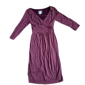 Maeve Anthropologie Women's Midi Galena Dress Wine Red 3/4 Sleeve Size Small